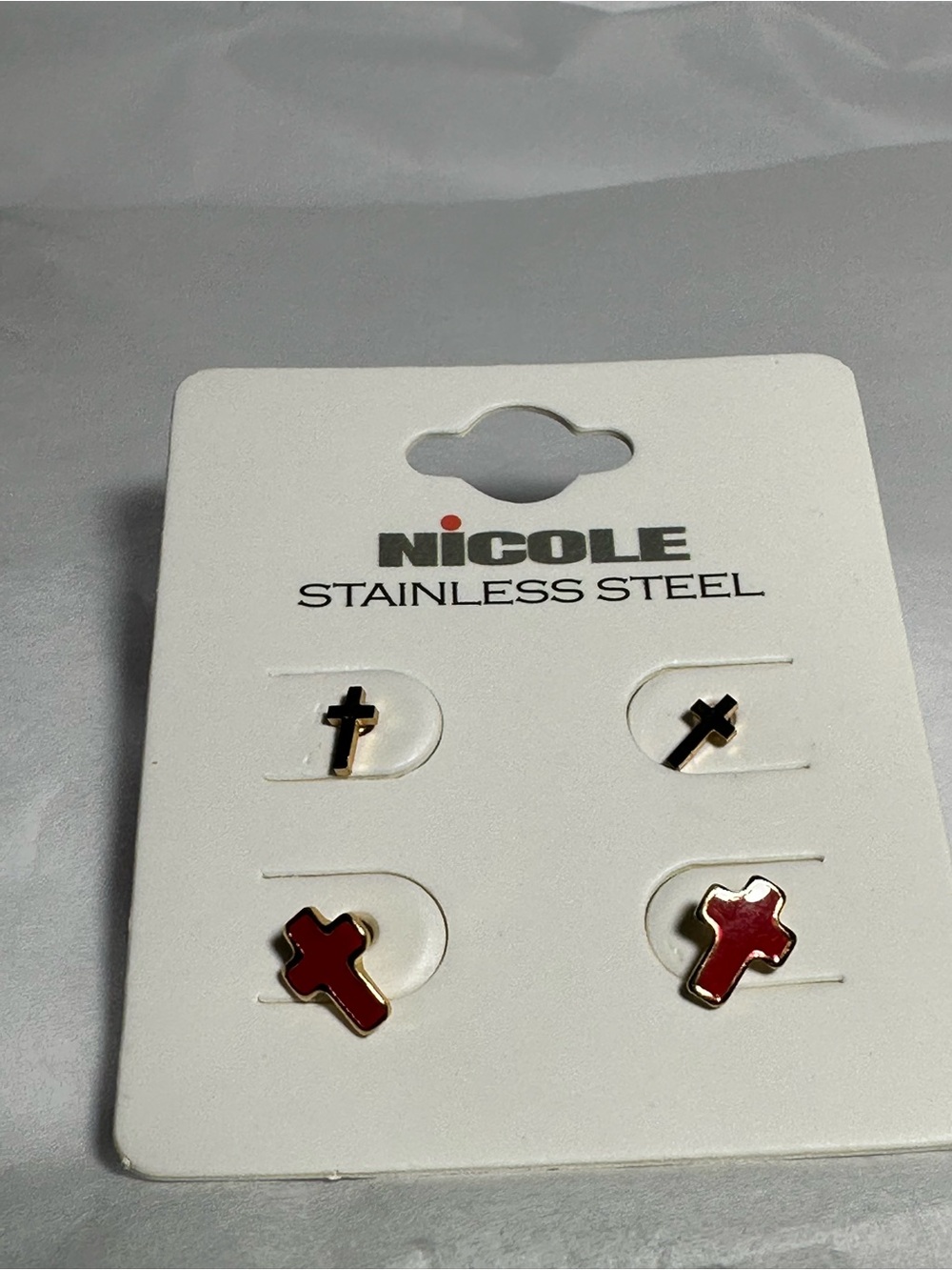 Red Cross Stainless Steel Stud Earrings – Mini Cross Earrings – 2 Pair Set